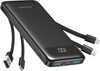 Charmast Power Bank with Built in 4 Cables, 10000mAh Portable Charger | Charges 6 devices at once,Dual voltage,Digital display,Smart protect,Flight-approved, Travel pouch+36-month support